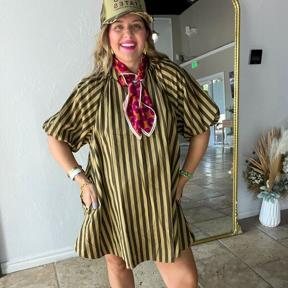 Puff Sleeve Mini Shift Dress - Picture 1 of 4